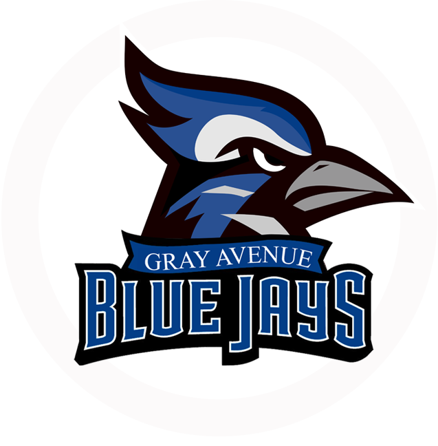 Gray Avenue Logo:  Blue and white Blue Jay